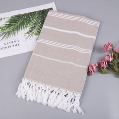 Striped Cotton Bath Sheet Towel Tassels Lightweight Absorbent