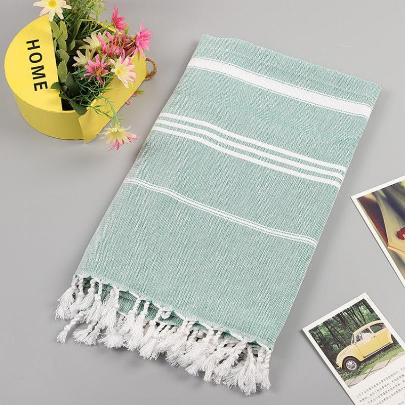 Striped Cotton Bath Sheet Towel Tassels Lightweight Absorbent