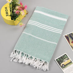 Striped Cotton Bath Sheet Towel Tassels Lightweight Absorbent