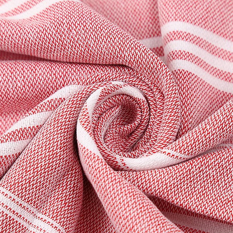 Striped Cotton Bath Sheet Towel Tassels Lightweight Absorbent