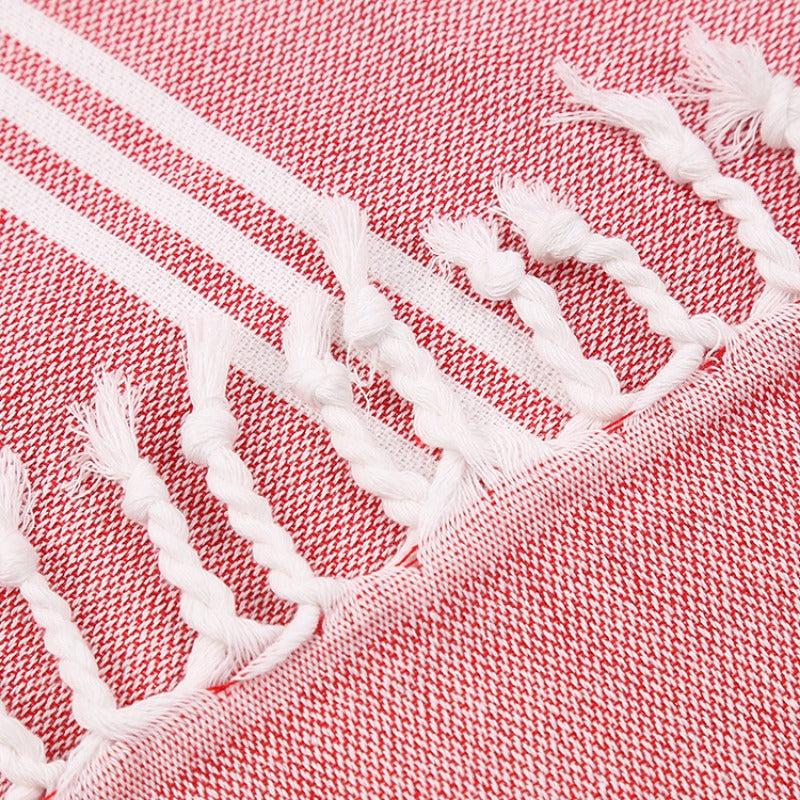 Striped Cotton Bath Sheet Towel Tassels Lightweight Absorbent