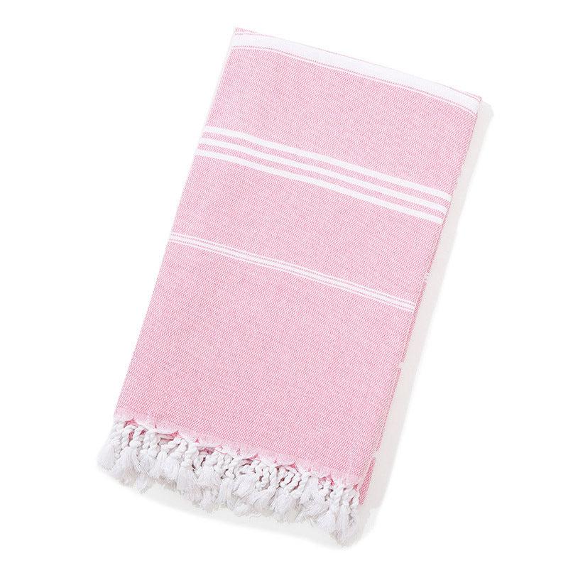 Striped Cotton Bath Sheet Towel Tassels Lightweight Absorbent