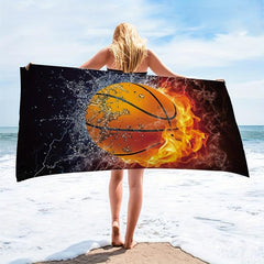 Basketball Pattern Beach Towel - Quick Dry and Soft