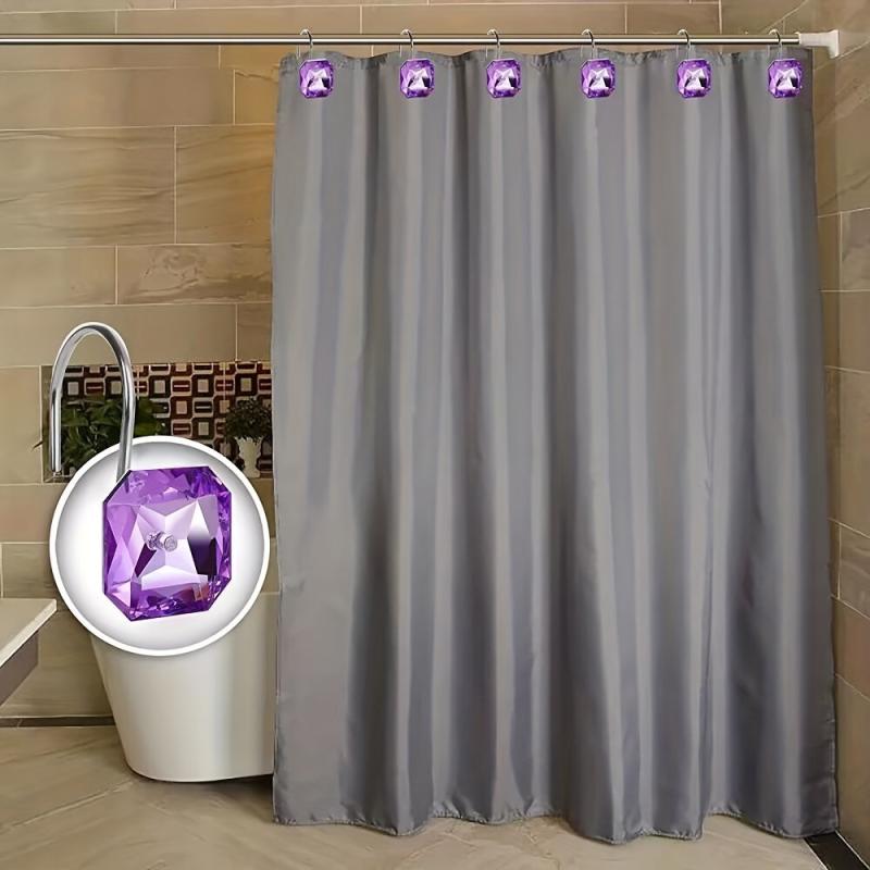 12pcs Purple Acrylic Rhinestone Shower Curtain Hooks