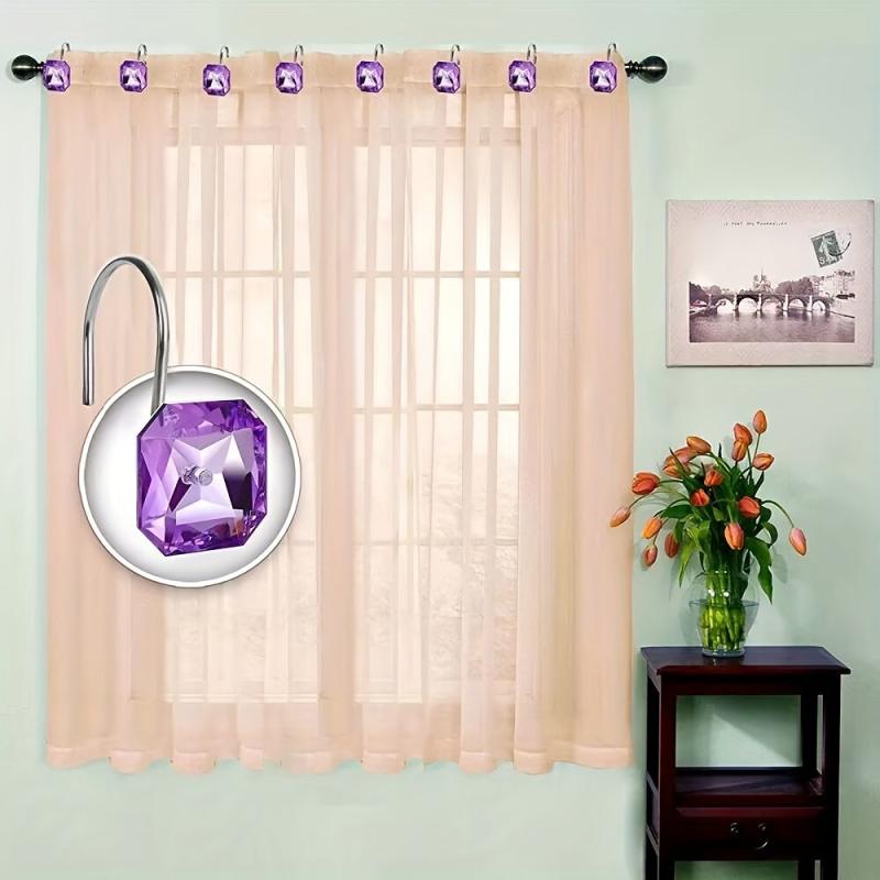 12pcs Purple Acrylic Rhinestone Shower Curtain Hooks