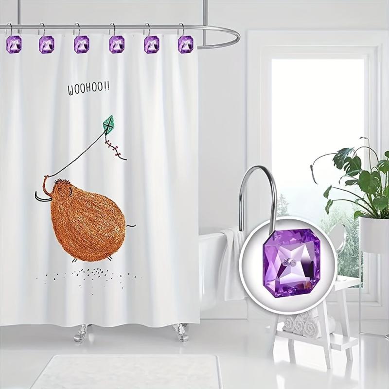 12pcs Purple Acrylic Rhinestone Shower Curtain Hooks