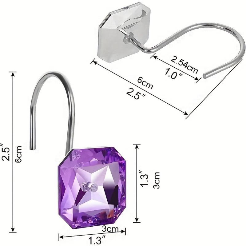12pcs Purple Acrylic Rhinestone Shower Curtain Hooks