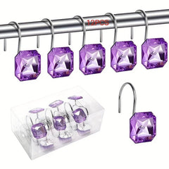 12pcs Purple Acrylic Rhinestone Shower Curtain Hooks