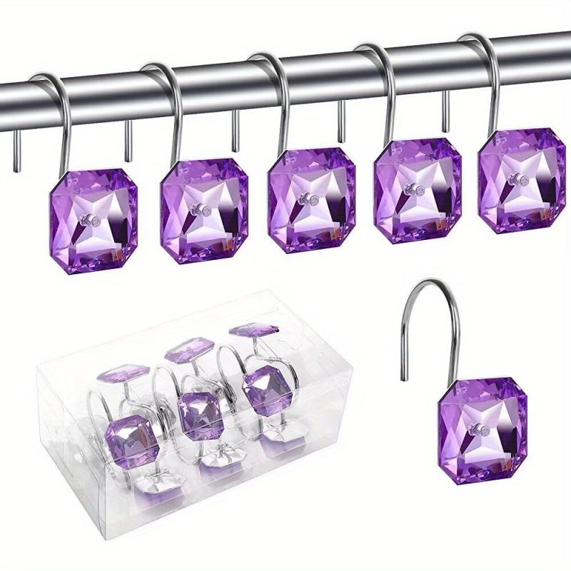 12pcs Purple Acrylic Rhinestone Shower Curtain Hooks