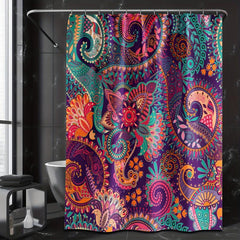Bohemian Floral Shower Curtain with 12 Hooks