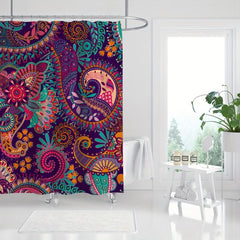 Bohemian Floral Shower Curtain with 12 Hooks