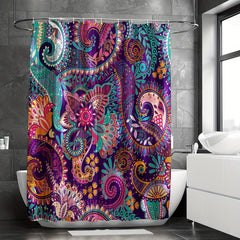 Bohemian Floral Shower Curtain with 12 Hooks