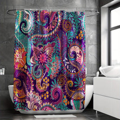 Bohemian Floral Shower Curtain with 12 Hooks