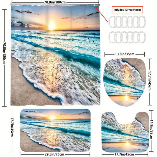 Sea Wave Shower Curtain Set with Bathroom Accessories