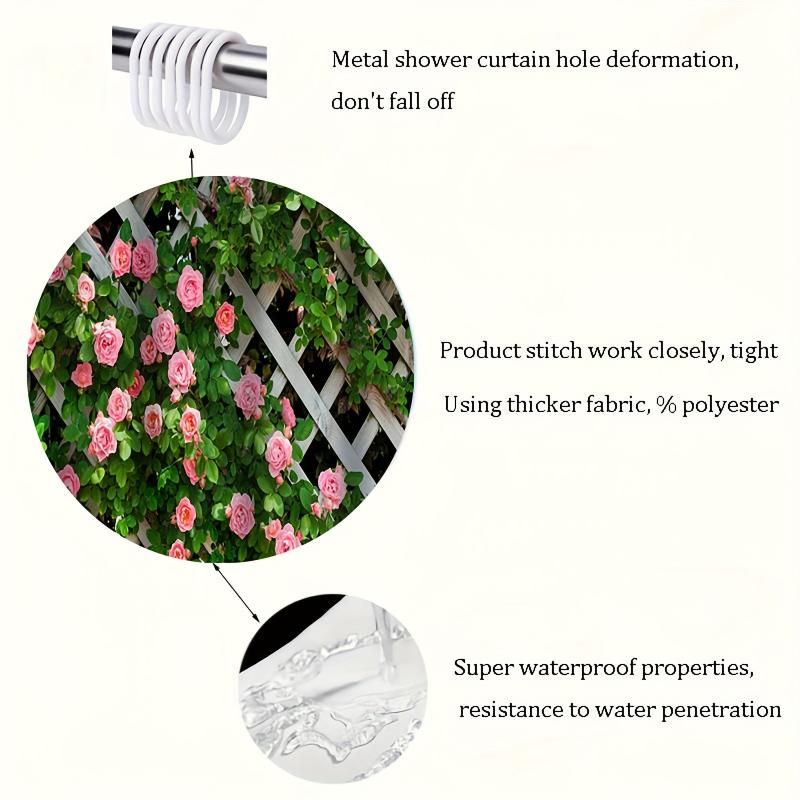 Flower On Fence Shower Curtain Waterproof Rust Resistant with Grommets & Hooks