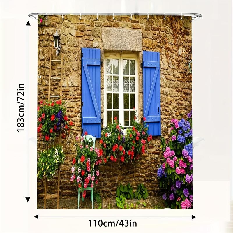 Flower On Fence Shower Curtain Waterproof Rust Resistant with Grommets & Hooks