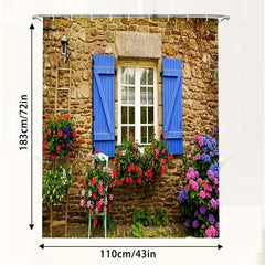Flower On Fence Shower Curtain Waterproof Rust Resistant with Grommets & Hooks
