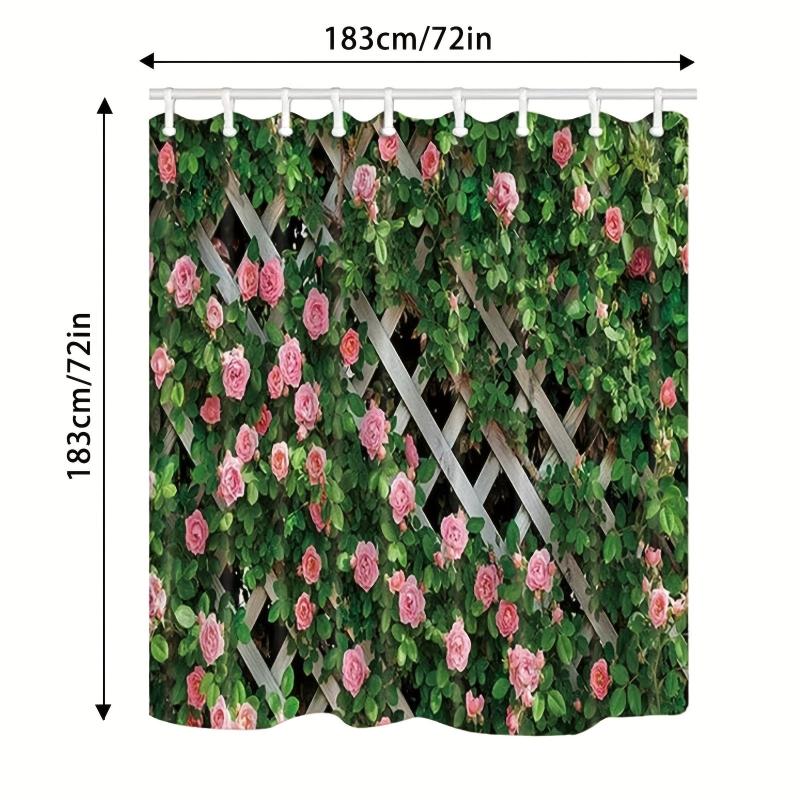 Flower On Fence Shower Curtain Waterproof Rust Resistant with Grommets & Hooks