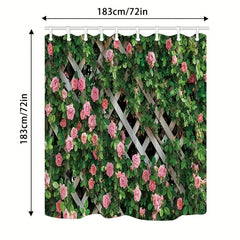 Flower On Fence Shower Curtain Waterproof Rust Resistant with Grommets & Hooks
