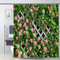 Flower On Fence Shower Curtain Waterproof Rust Resistant with Grommets & Hooks