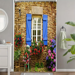 Flower On Fence Shower Curtain Waterproof Rust Resistant with Grommets & Hooks