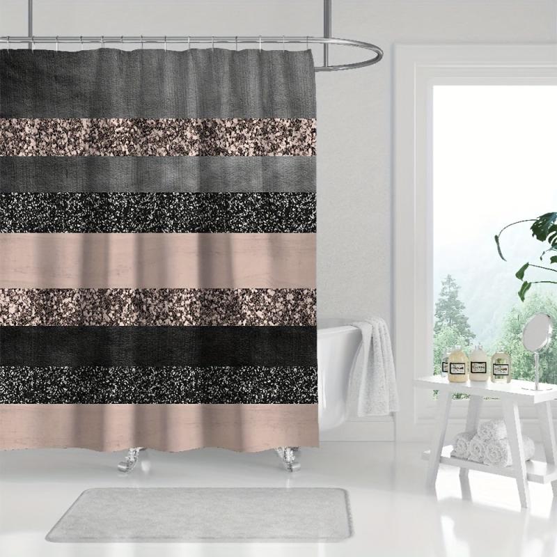 Gray Pink Stripe Shower Curtain with Plastic Hooks