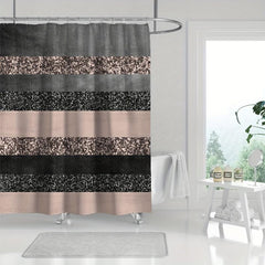 Gray Pink Stripe Shower Curtain with Plastic Hooks