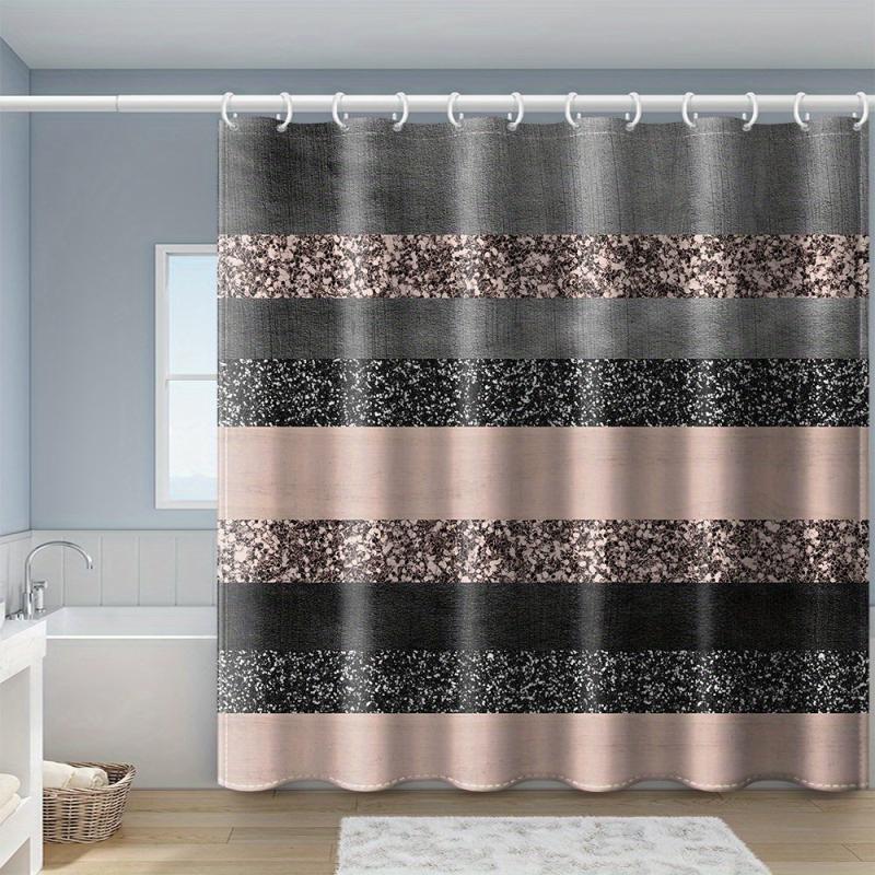 Gray Pink Stripe Shower Curtain with Plastic Hooks