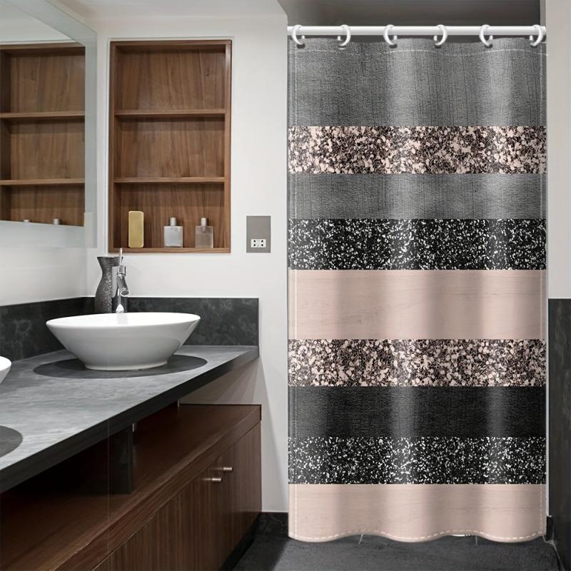 Gray Pink Stripe Shower Curtain with Plastic Hooks