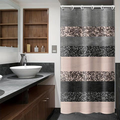 Gray Pink Stripe Shower Curtain with Plastic Hooks