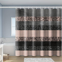 Gray Pink Stripe Shower Curtain with Plastic Hooks