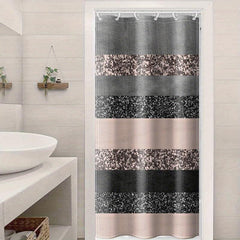 Gray Pink Stripe Shower Curtain with Plastic Hooks