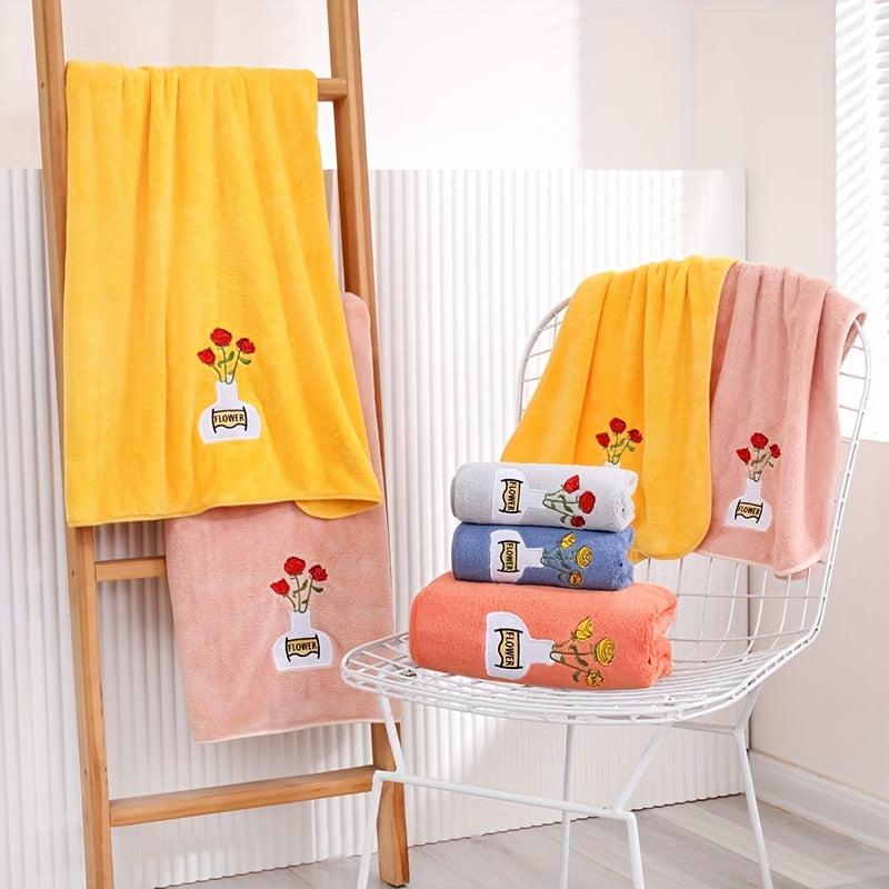 Soft Flower Pattern Bath Towel - Quick Dry & Absorbent - 55x12