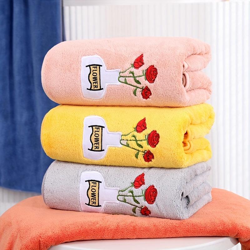 Soft Flower Pattern Bath Towel - Quick Dry & Absorbent - 55x12