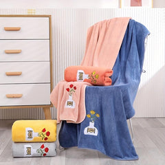 Soft Flower Pattern Bath Towel - Quick Dry & Absorbent - 55x12