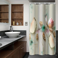 Lotus Pattern Shower Curtain Waterproof Polyester Bath Curtain