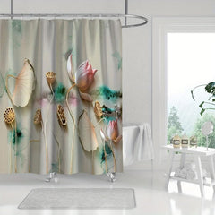 Lotus Pattern Shower Curtain Waterproof Polyester Bath Curtain