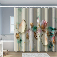 Lotus Pattern Shower Curtain Waterproof Polyester Bath Curtain