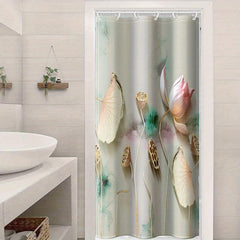 Lotus Pattern Shower Curtain Waterproof Polyester Bath Curtain