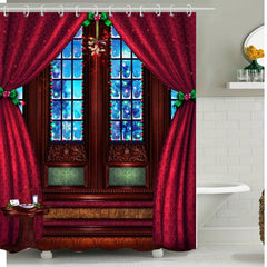 Christmas Waterproof Shower Curtain Set for Bathroom Decor