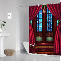 Christmas Waterproof Shower Curtain Set for Bathroom Decor
