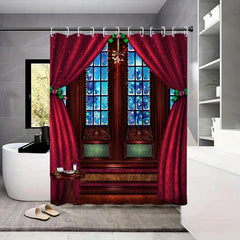 Christmas Waterproof Shower Curtain Set for Bathroom Decor