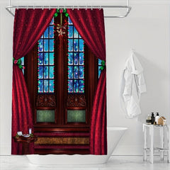 Christmas Waterproof Shower Curtain Set for Bathroom Decor