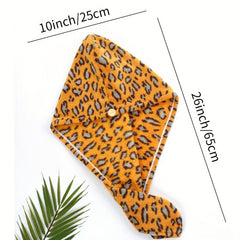 Leopard Printed Hair Towel Cap Set for Women - Quick Drying Shower Cap