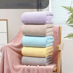 Soft Striped Bath Towel Absorbent Coral Fleece Adult Beach Towel 55x27 inches