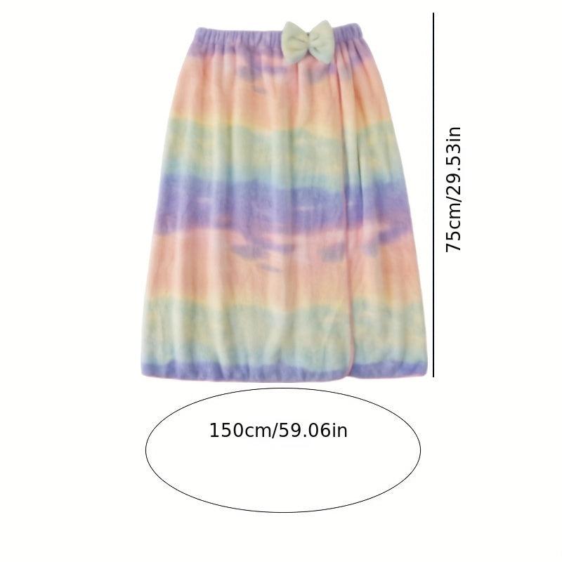 Coral Fleece Gradient Tube Top Bathrobe with Bow Decor