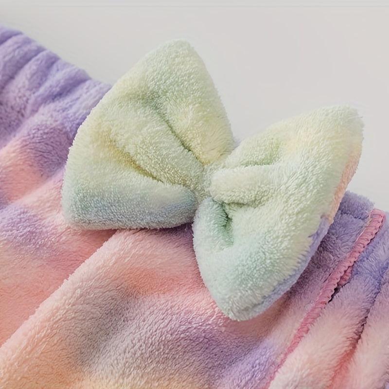 Coral Fleece Gradient Tube Top Bathrobe with Bow Decor