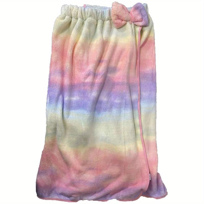Coral Fleece Gradient Tube Top Bathrobe with Bow Decor