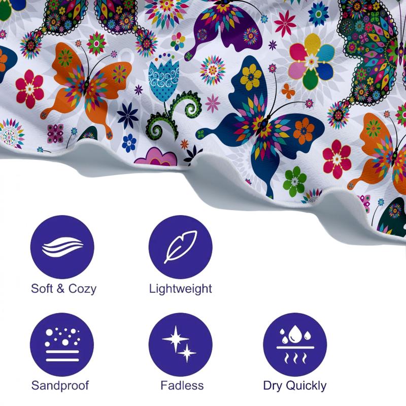 Colorful Butterfly Beach Towel Quick Drying Microfiber Soft for Travel Swim Pool