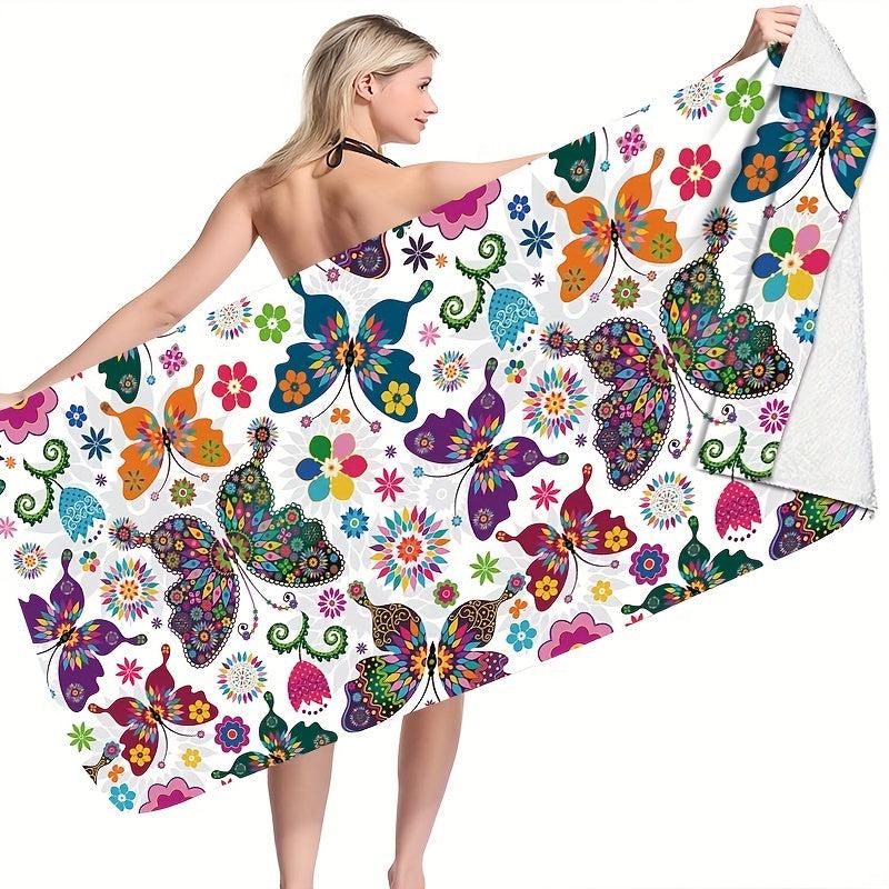 Colorful Butterfly Beach Towel Quick Drying Microfiber Soft for Travel Swim Pool